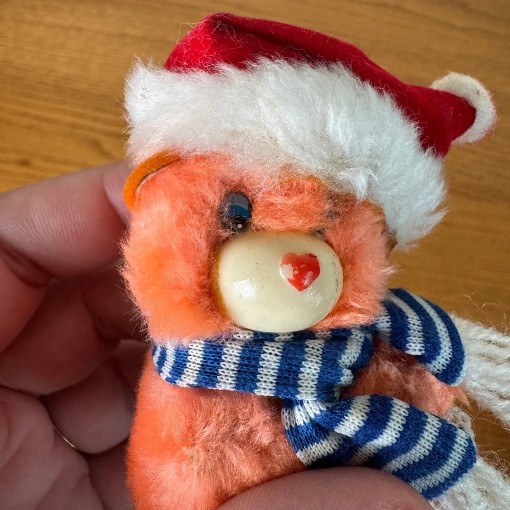 Cute Plush Christmas Carebear Orange Santa Hat Scarf Holiday Huggie Ornament‎
